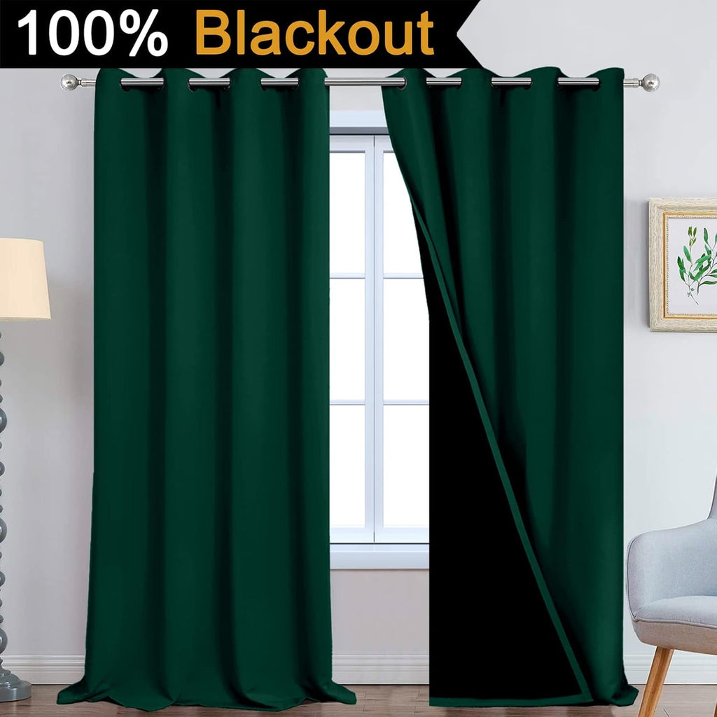 Yakamok 108 Inch Length 100% Blackout Window Curtain Panels, Full Light Blocking Drapes with Black Liner Thermal Insulated Drapes for Bedro…