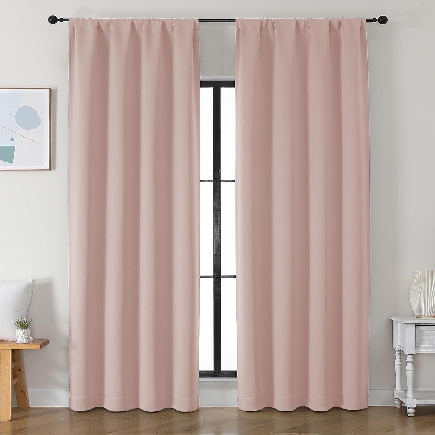 Simplebrand Ava Blush Blackout Curtains for Bedroom 90 Inches Long 2 Panels Set, Solid Privacy Energy Saving Living Room Window Treatment C…
