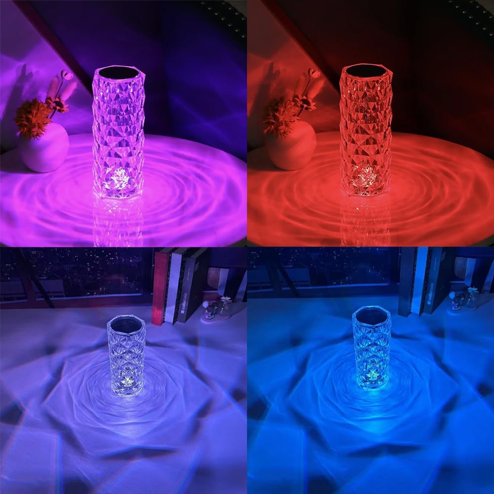 Portable Crystal Table Lamp,16 Color Touch Control Rechargeable Lamp, Crystal Bedside Lamp, Night Light, Room Decor Desk Lamp, Bedroom, Living…