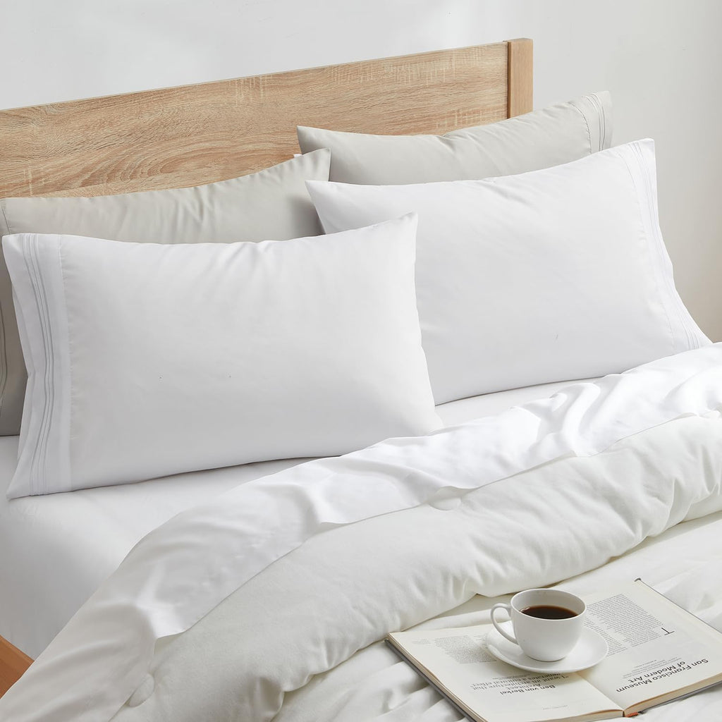 Nestl White King Pillow Cases 20x40 Inches, Soft Microfiber, Envelope Closure, King Size Set of 2 cotton White