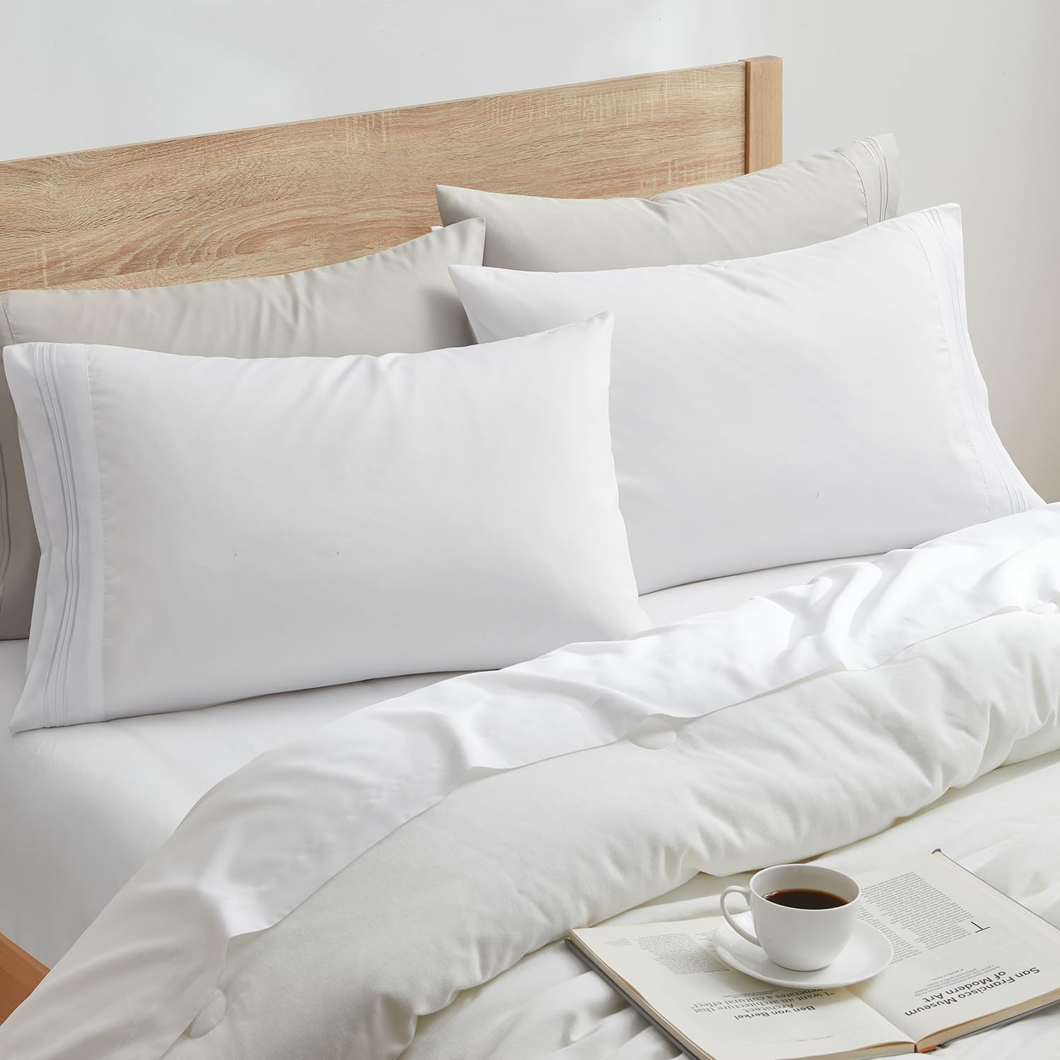 Nestl White King Pillow Cases 20x40 Inches, Soft Microfiber, Envelope Closure, King Size Set of 2 cotton White