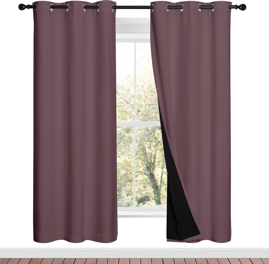Nicetown 100% Blackout Window Curtain Panels, Full Light Blocking Drapes with Black Liner for Nursery, 72-inch Drop Thermal Insulated Drape…