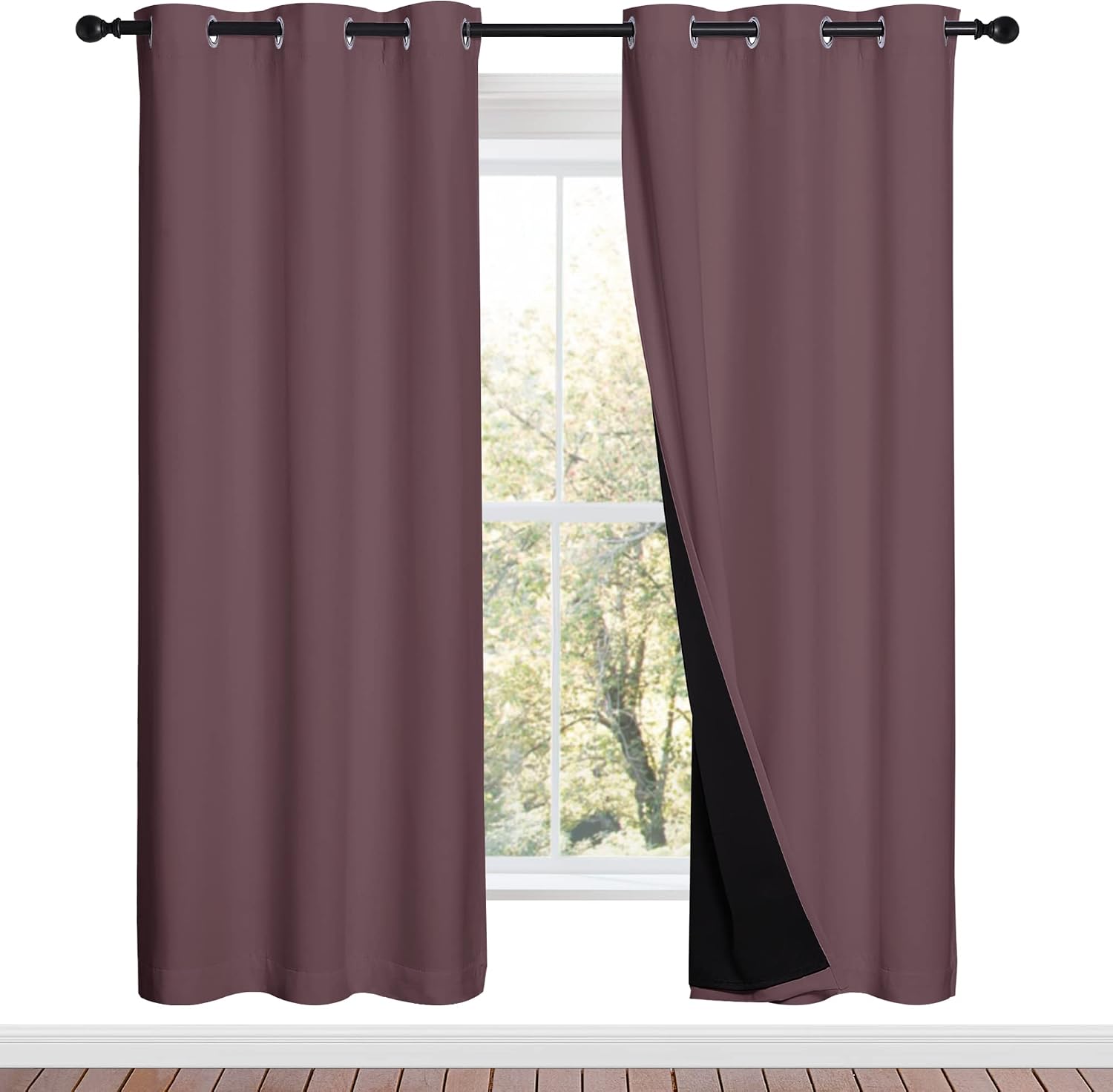 Nicetown 100% Blackout Window Curtain Panels, Full Light Blocking Drapes with Black Liner for Nursery, 72-inch Drop Thermal Insulated Drape…