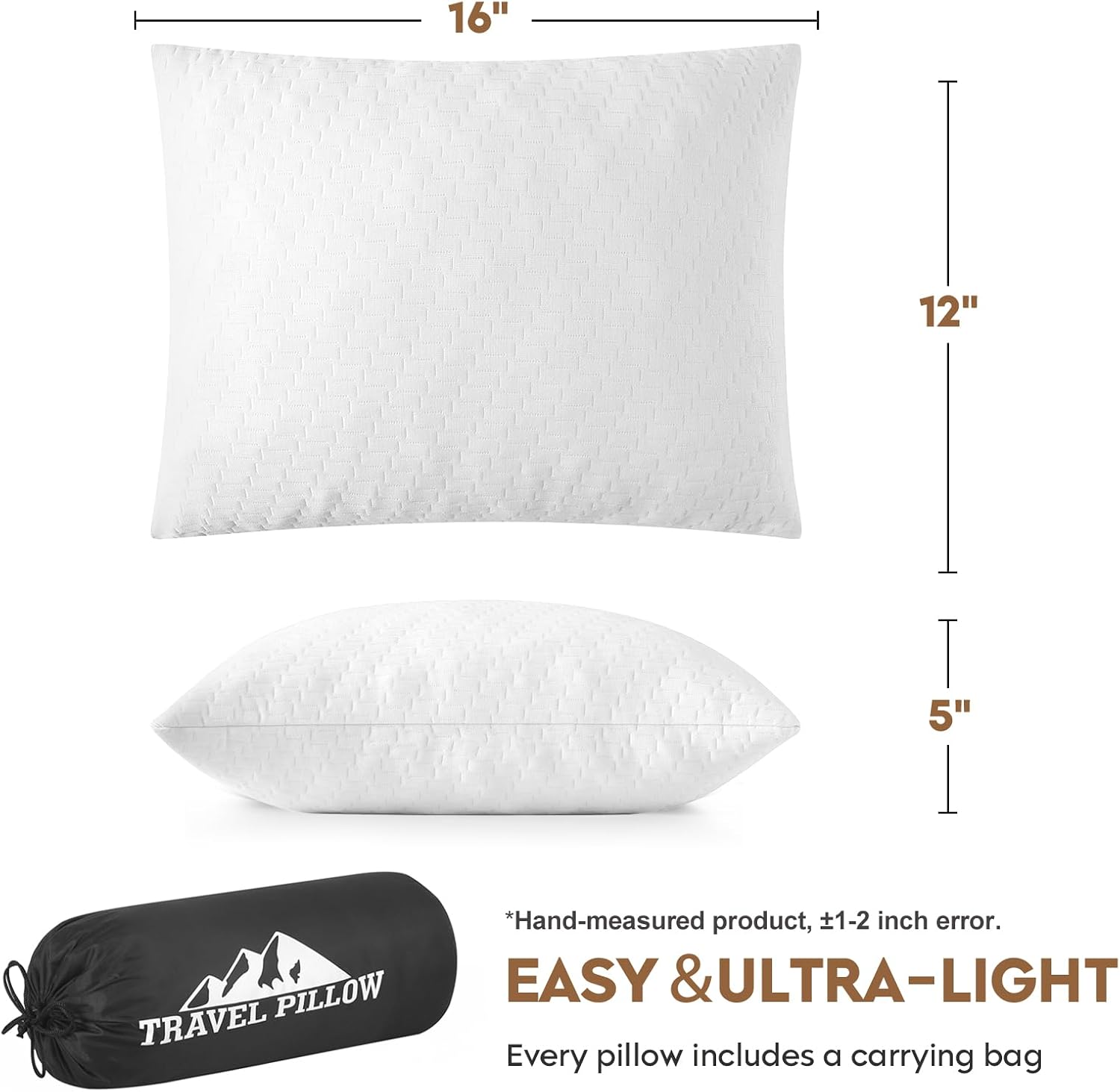 Small Shredded Memory Foam Pillow, Camping Pillow Travel Pillow - Compressible Medium Firm, Breathable Cover, Ideal Backpacking Hiking…