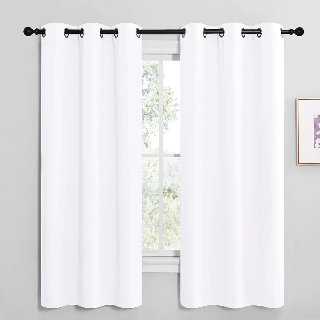 NICETOWN White Samll Window Blackout Curtain Panels, 50% Light Blocking Curtains for Bedroom & Dining Room Window (Set of 2, 42 inches x…