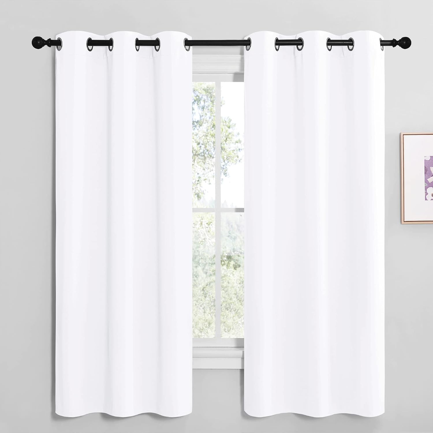 NICETOWN White Samll Window Blackout Curtain Panels, 50% Light Blocking Curtains for Bedroom & Dining Room Window (Set of 2, 42 inches x…