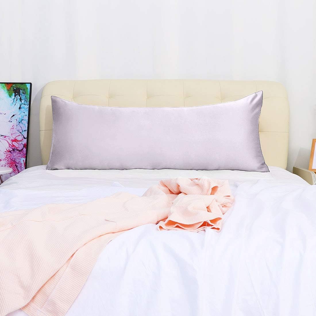 uxcell Body Pillow Cover, 20x72 Inch Light Lilac Silky Satin Body Pillowcases for Hair and Skin, Soft Cooling Smooth Pillow Case with…