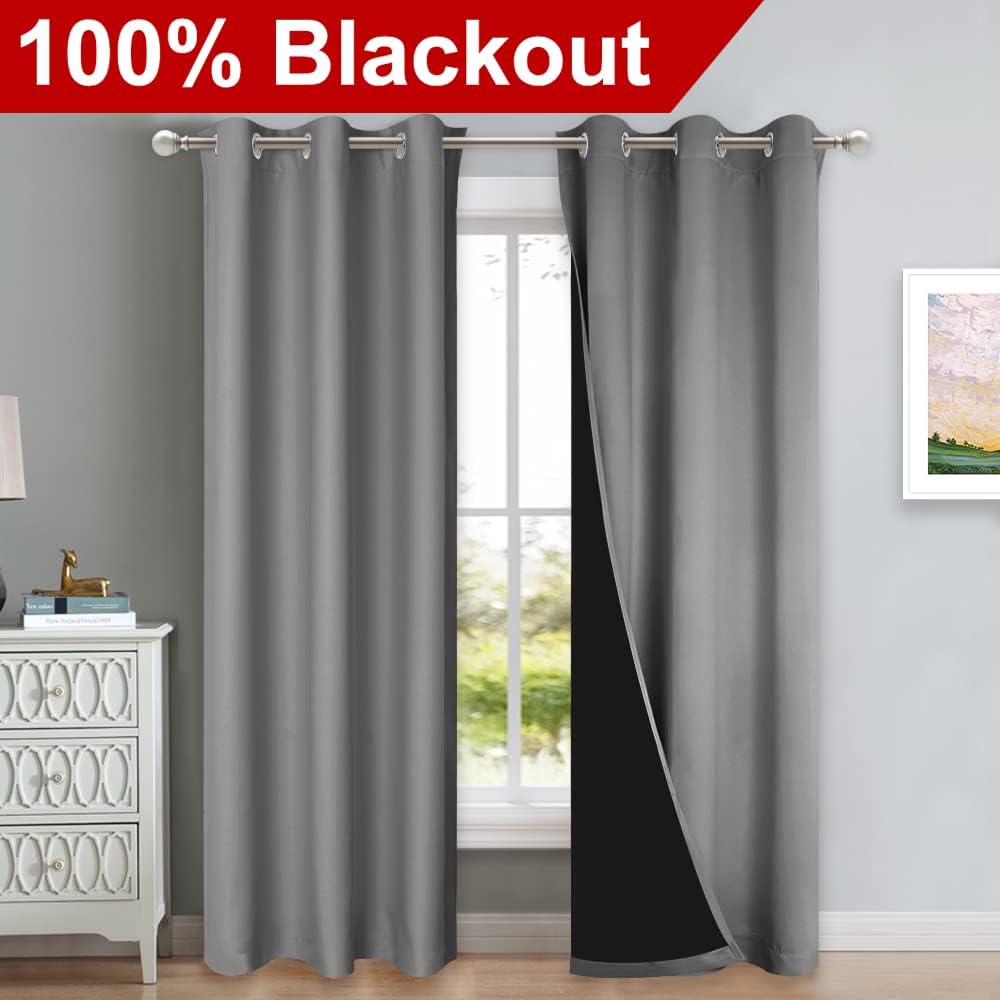 Nicetown Silver Grey Full Shade Curtain Panels, Pair of Thermal Insulated & Energy Efficiency Blackout Curtains for Living Room Windows, Li…