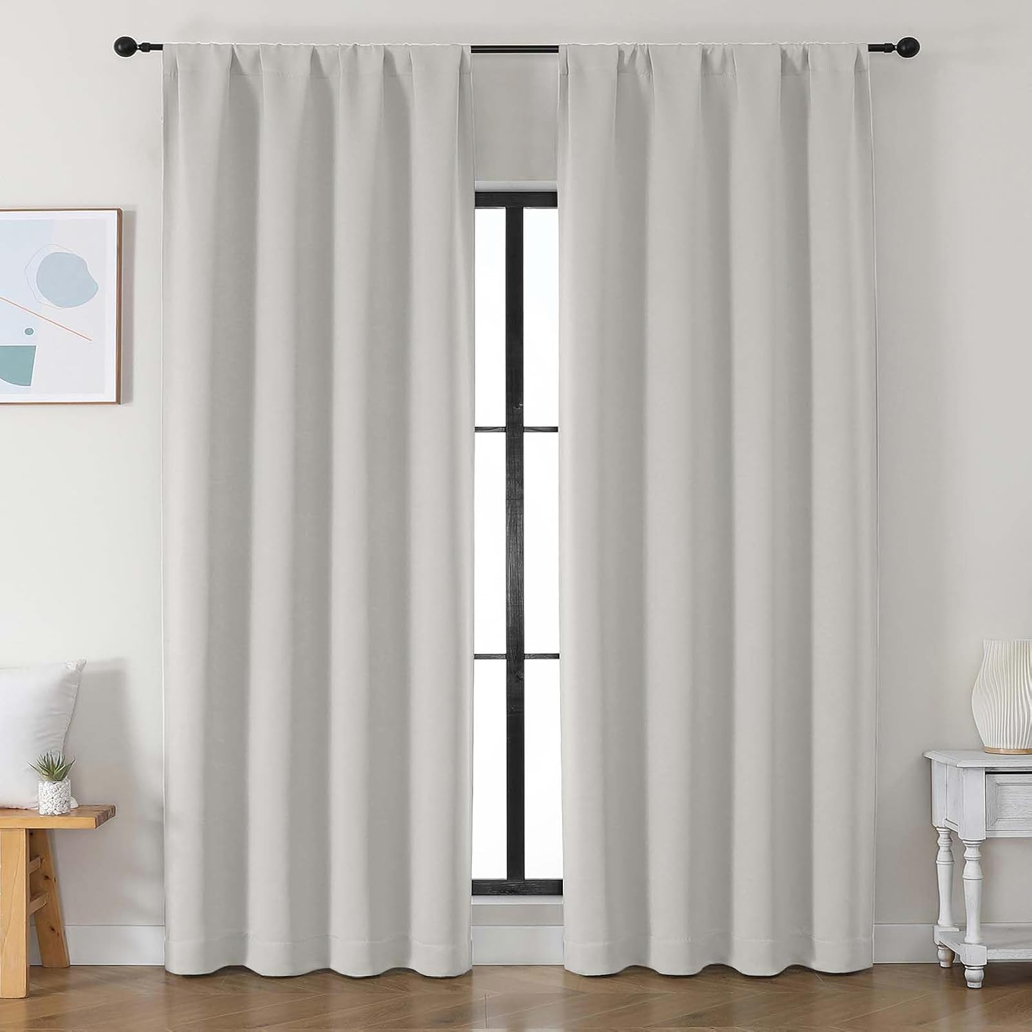 Simplebrand Ava Natural Blackout Curtains for Bedroom 90 Inches Long 2 Panels Set, Solid Privacy Energy Saving Living Room Window Treatment…