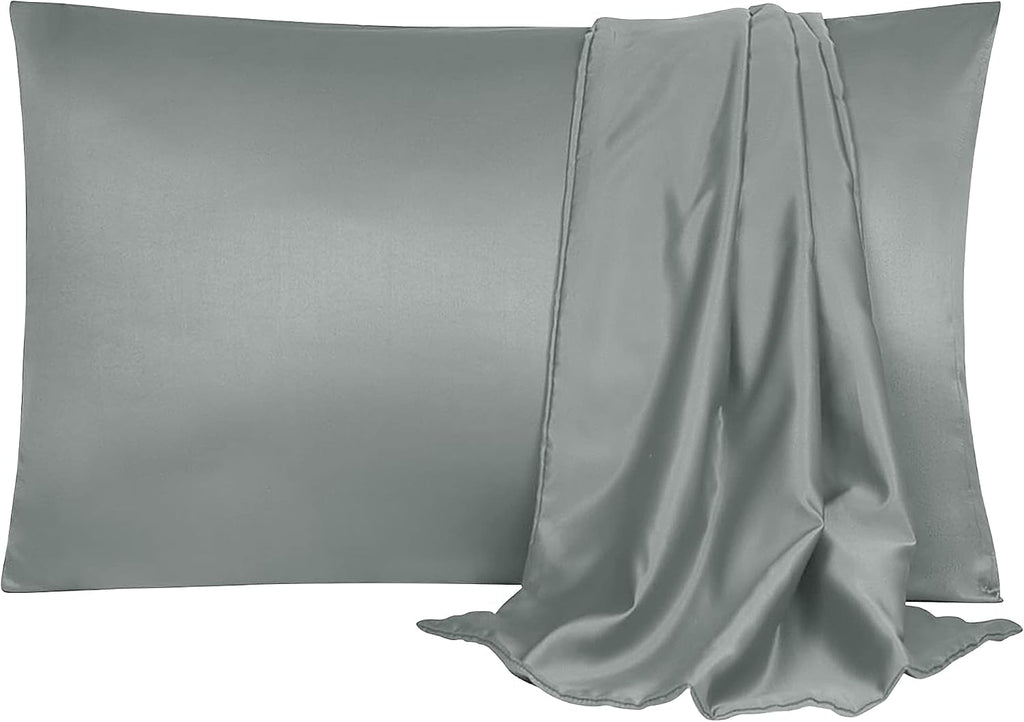 uxcell 2 Pack Silk Satin Pillowcase for Hair and Skin, Cool, Silky, Soft Breathable Pillow Cases King Size 20x36 Inch Sateen Pillowcase Gre…