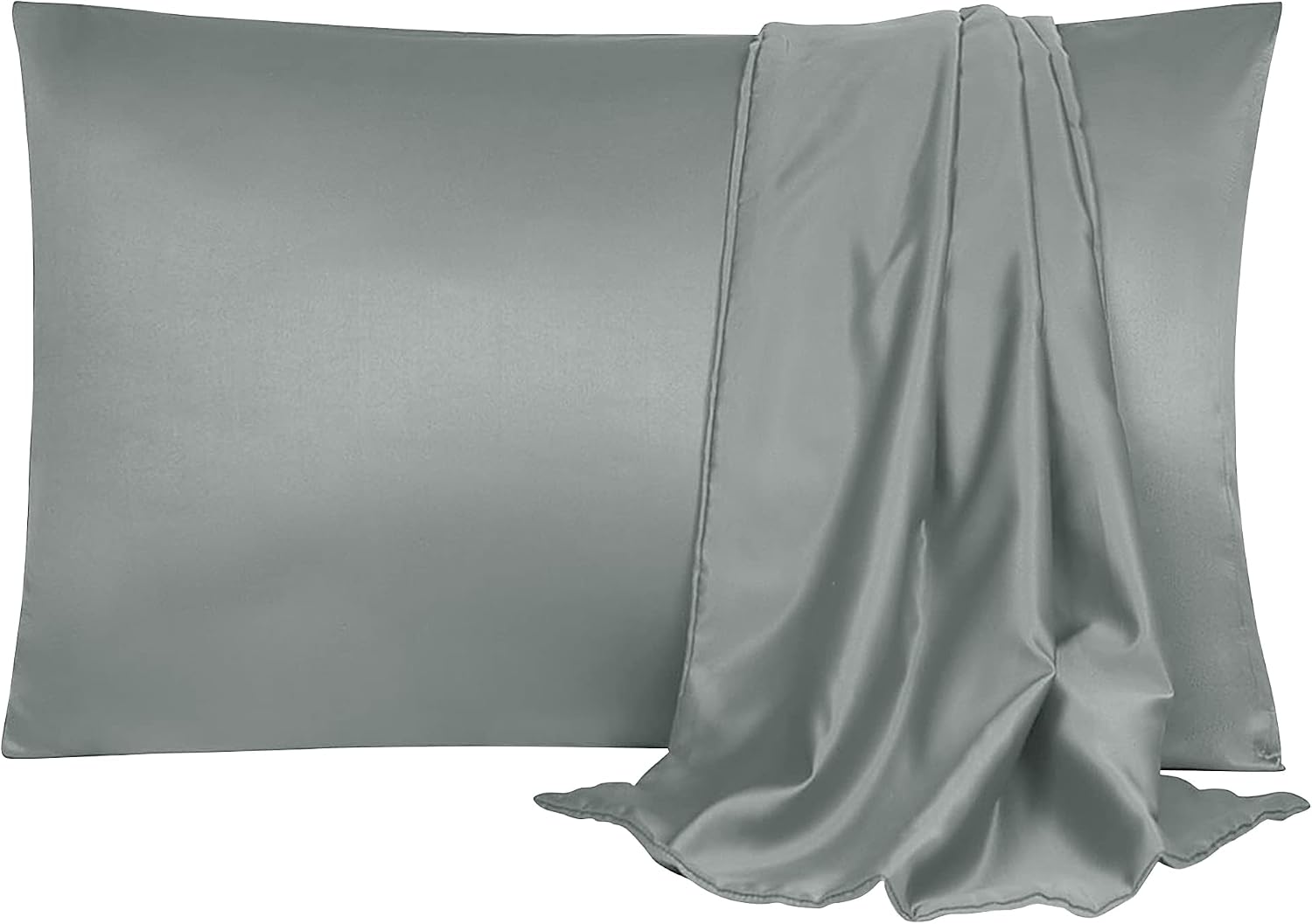 uxcell 2 Pack Silk Satin Pillowcase for Hair and Skin, Cool, Silky, Soft Breathable Pillow Cases King Size 20x36 Inch Sateen Pillowcase Gre…