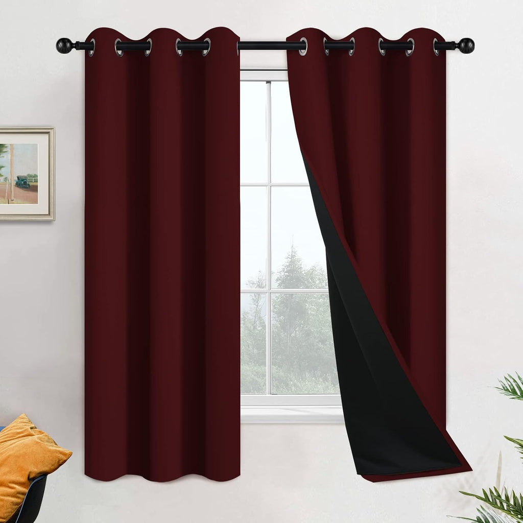 Yakamok 63 Inch Length 100% Blackout Curtains for Bedroom, 2 Thick Layers Thermal Insulated Grommet Total Blackout Drapes with Black Liner…