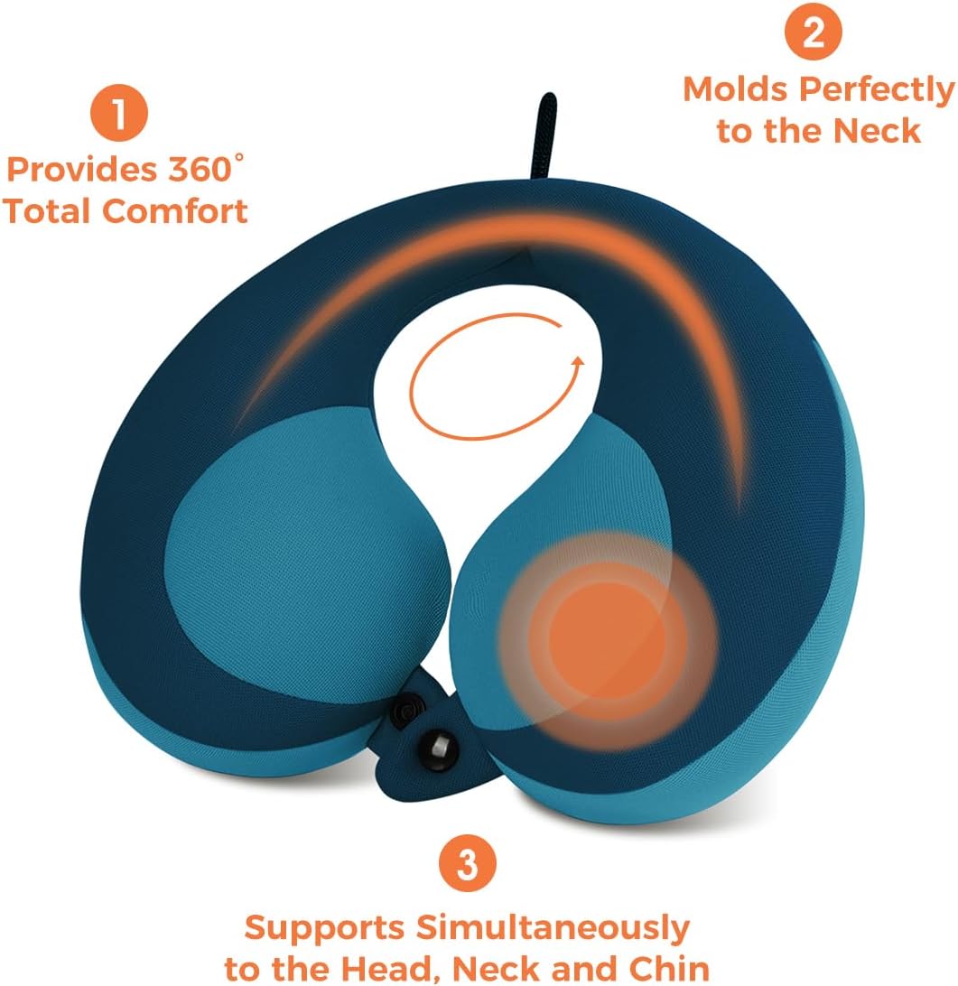 Infanzia Chin Supporting Travel Neck Pillow, Comfortably Supports and Helps Support Head and Neck - Gifts for Toddler/Child/Kids, Blue Cott…