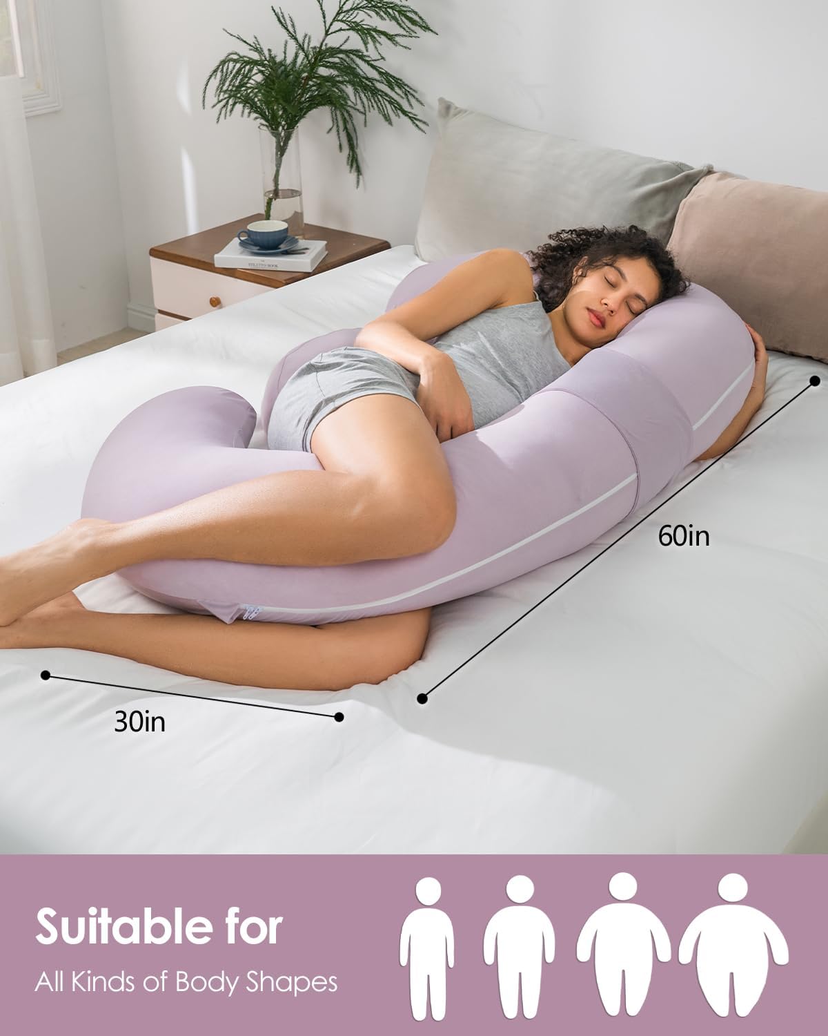 Queenrose QUEEN ROSE Cooling Pregnancy Pillows, E Shaped Full Body Pillow for Sleeping, with Pregnancy Wedge Pillow for Belly Support, 60 In…