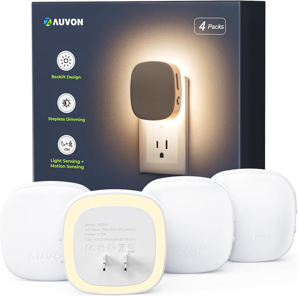 AUVON Plug-in LED Backlit Night Light with Motion Sensor & Dusk to Dawn Sensor, 2200K Soft Warm White Nightlight with 1-50lm Dimmable…