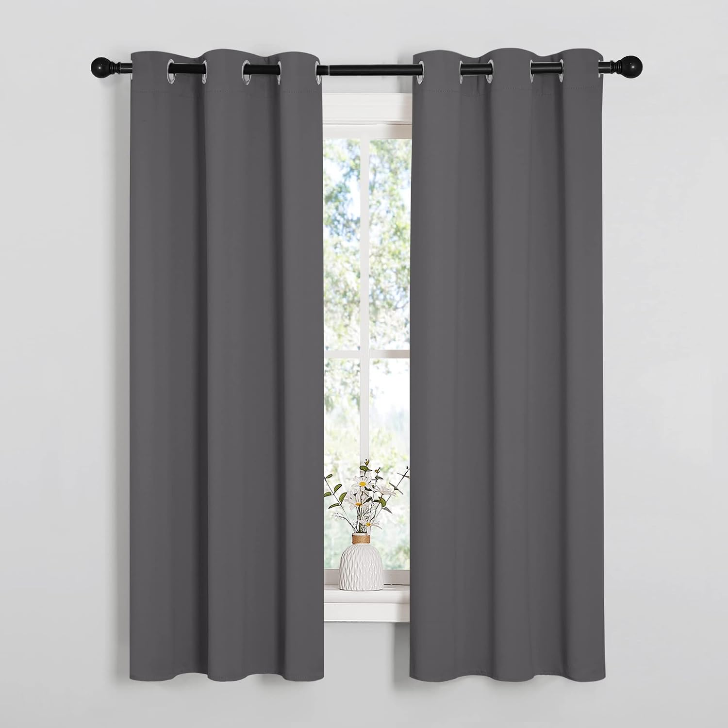 NICETOWN Grey Blackout Curtain Panels for Bedroom, Thermal Insulated Grommet Top Blackout Draperies and Drapes (2 Panels, W34 x L63…