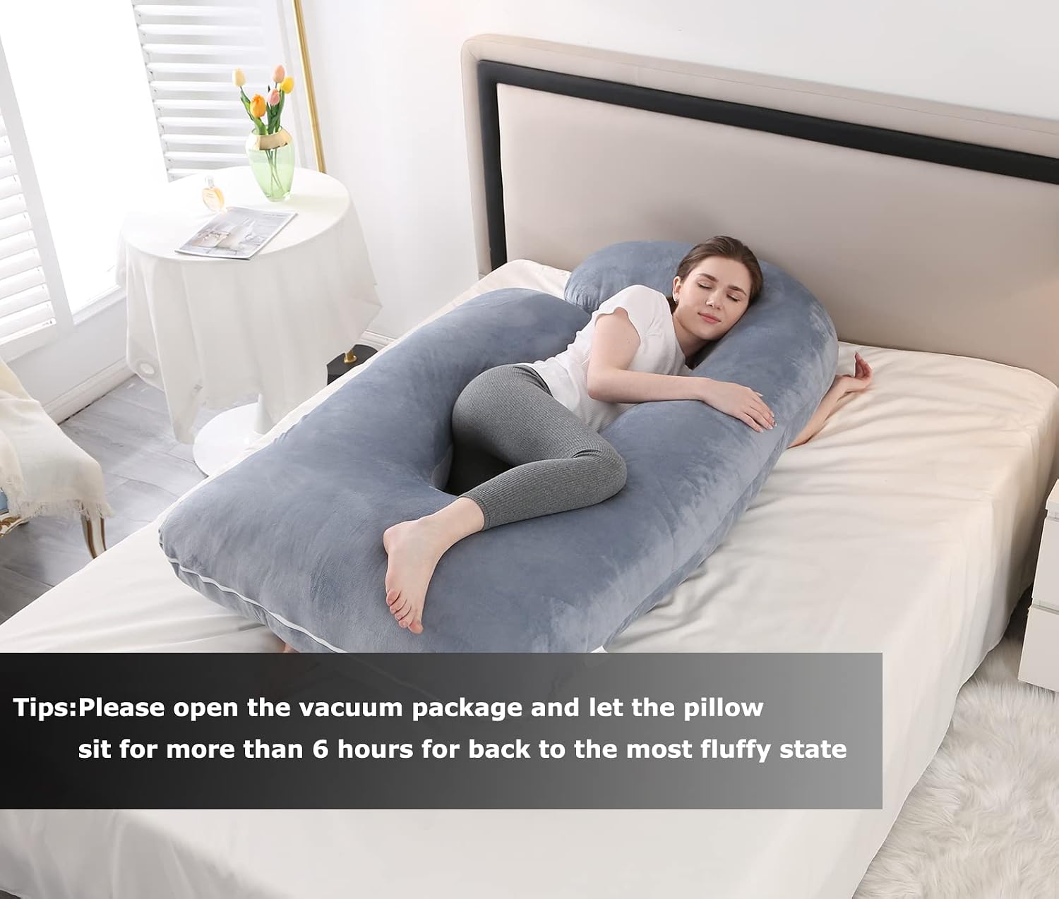 Jcickt Pregnancy Pillow J-Shaped Full Body Pillow, 59 inch with Velvet Cover Easy to Remove and Wash, Support Pregnant Women's Backs Legs a…