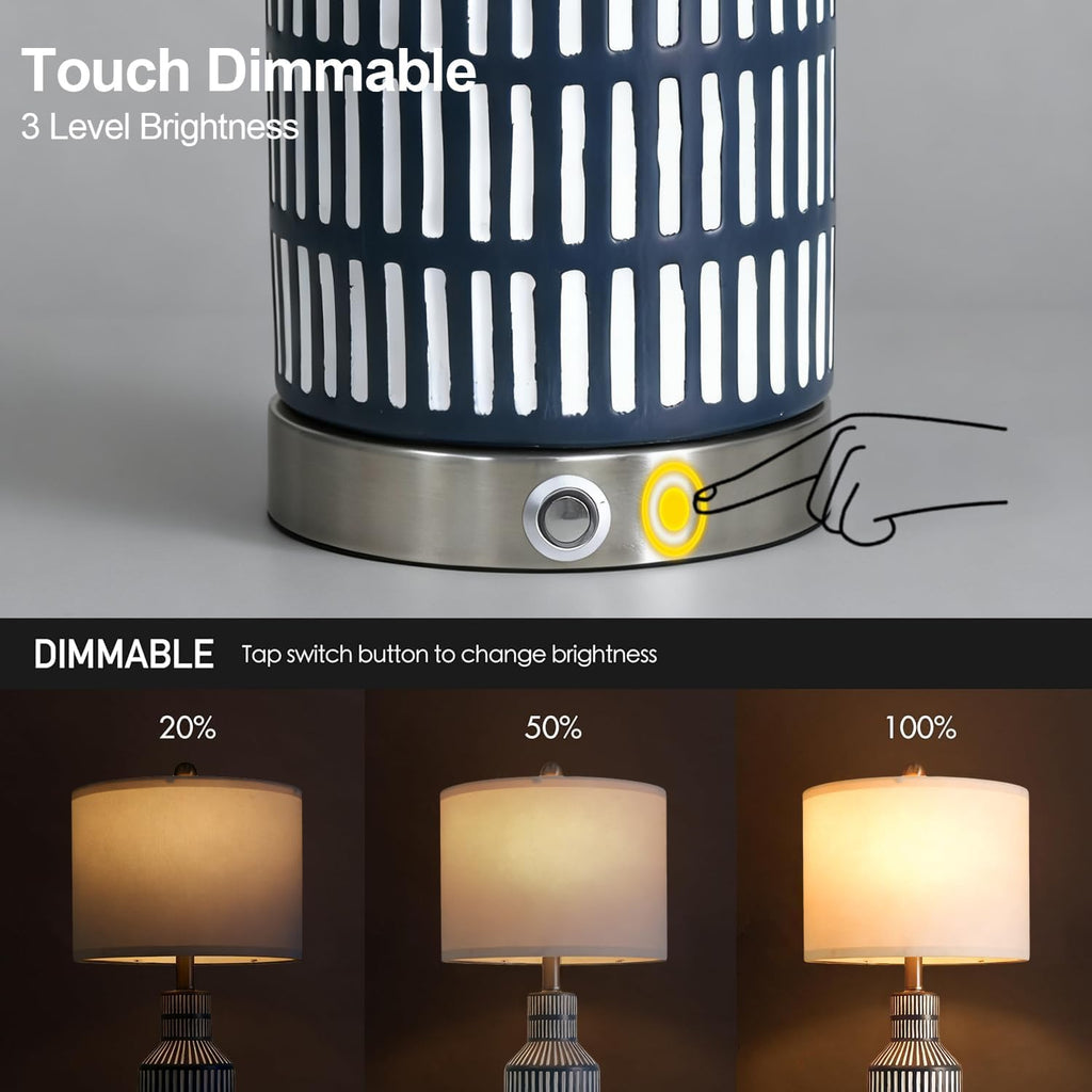 USumkky 25" Modern 3-Way Dimmable Touch Control with USB A+C Ceramic Lamps Set of 2 Table Lamp for Living Room Bedroom Farmhouse…