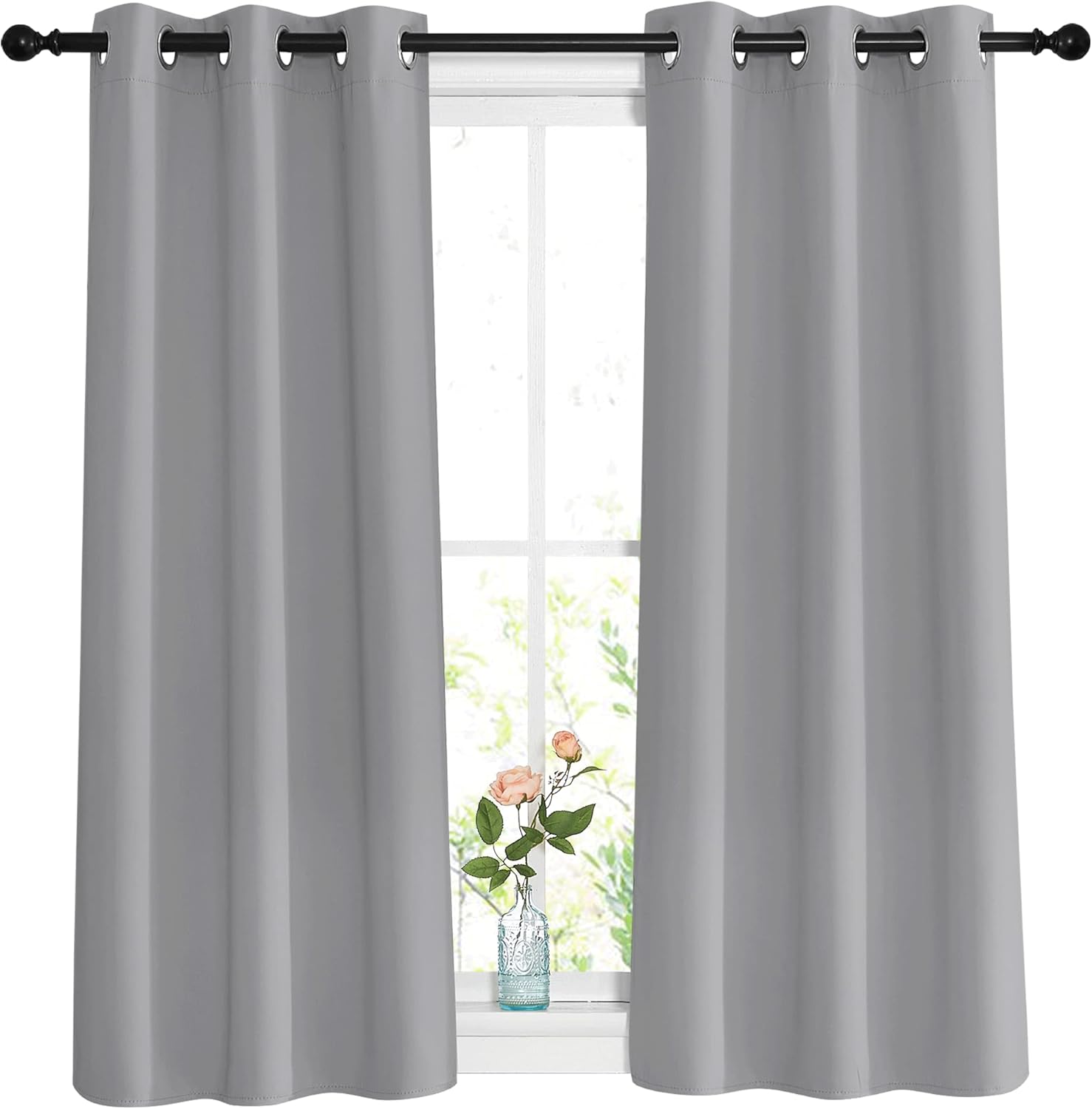 Nicetown Blackout Sliver Grey Curtains for Bedroom - Window Treatment Thermal Insulated Solid Grommet Room Darkening Vertical Drapes for Ch…