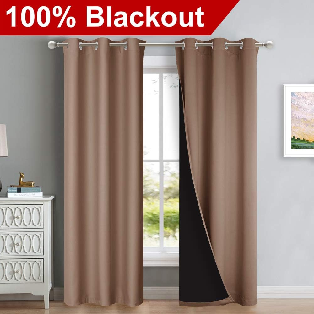 Nicetown 100% Blackout Curtains Thermal, Noise Cancellation and Privacy Truly Blackout Curtains for Patio Door, Black Lined Blackout Drapes…
