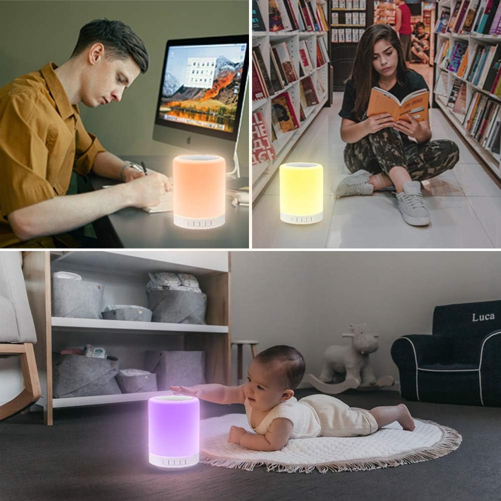 Elecstars Touch Bedside Lamp - with Bluetooth Speaker, Dimmable Color Night Light, Outdoor Table Lamp with Smart Touch Control, Best Gift…