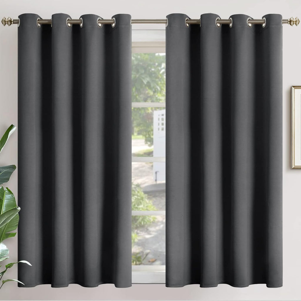 YoungsTex Dark Grey Blackout Curtains 45 Inches Length - Thermal Insulated with Grommet Room Darkening Curtain Drapes for Bedroom Kitchen,…