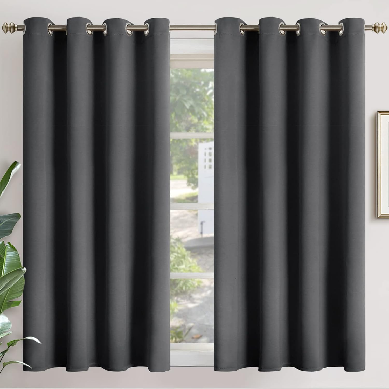 YoungsTex Dark Grey Blackout Curtains 45 Inches Length - Thermal Insulated with Grommet Room Darkening Curtain Drapes for Bedroom Kitchen,…