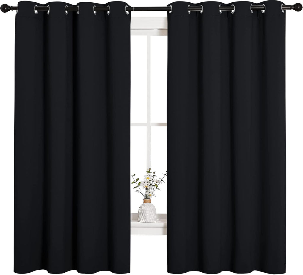 NICETOWN Bathroom Blackout Curtains and Drapes, Black Solid Thermal Insulated Grommet Blackout Drapery Panels for Window (2 Panels, 55…