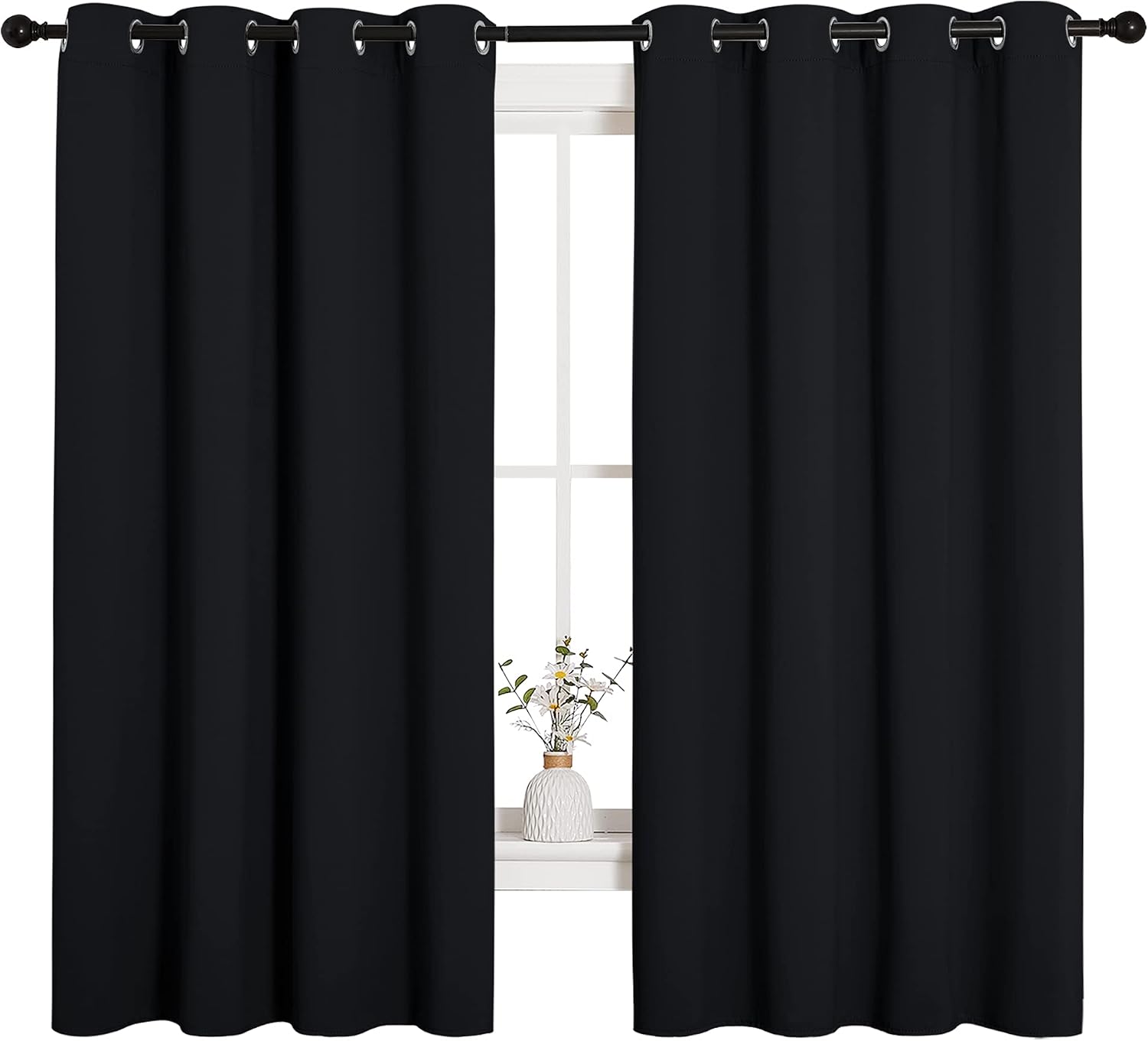 NICETOWN Bathroom Blackout Curtains and Drapes, Black Solid Thermal Insulated Grommet Blackout Drapery Panels for Window (2 Panels, 55…
