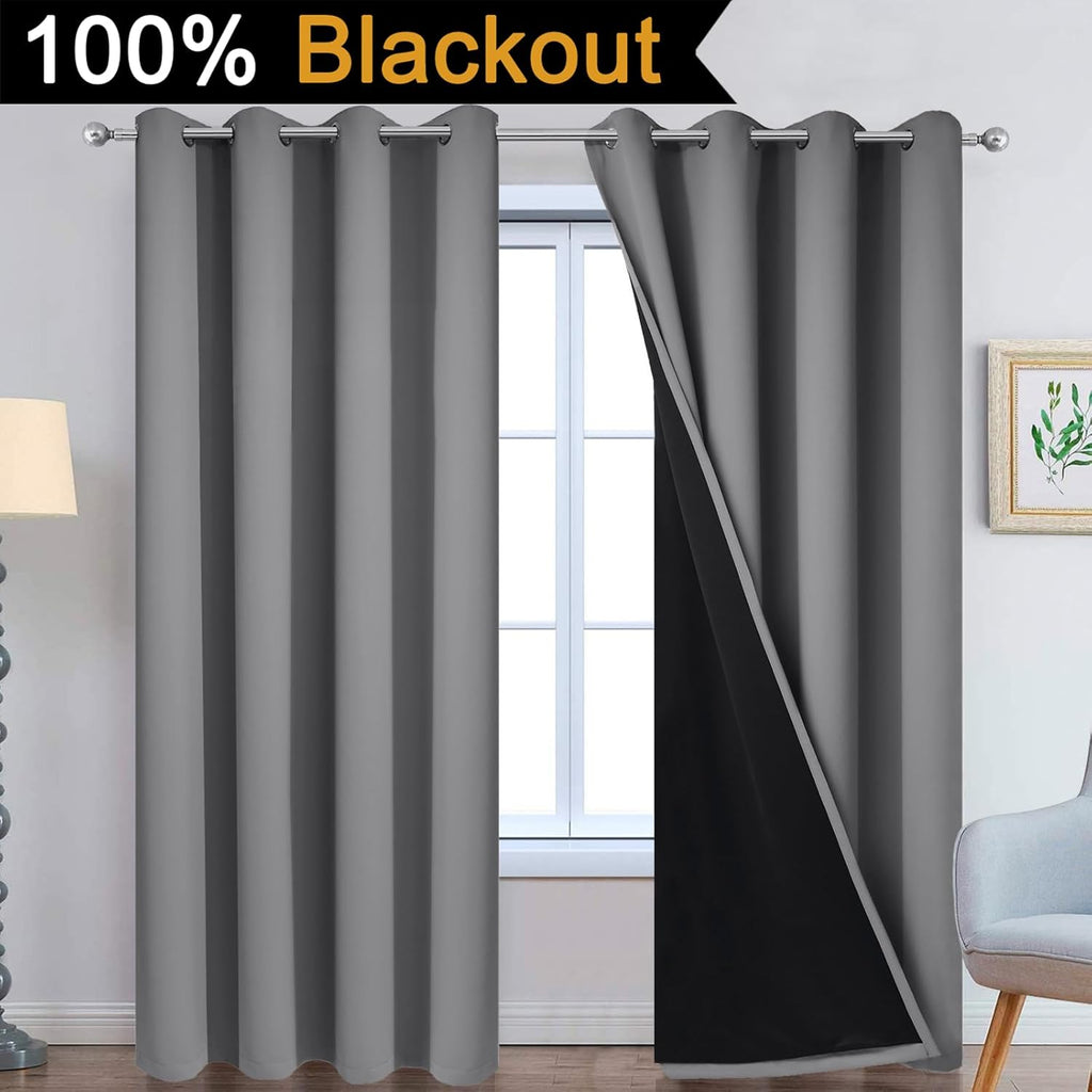 Yakamok 100% Blackout Curtains 84 Inches Long, 2 Thick Layers Heat and Full Light Blocking Soft Thermal Insulated Drapes for Bedroom(52" Wi…