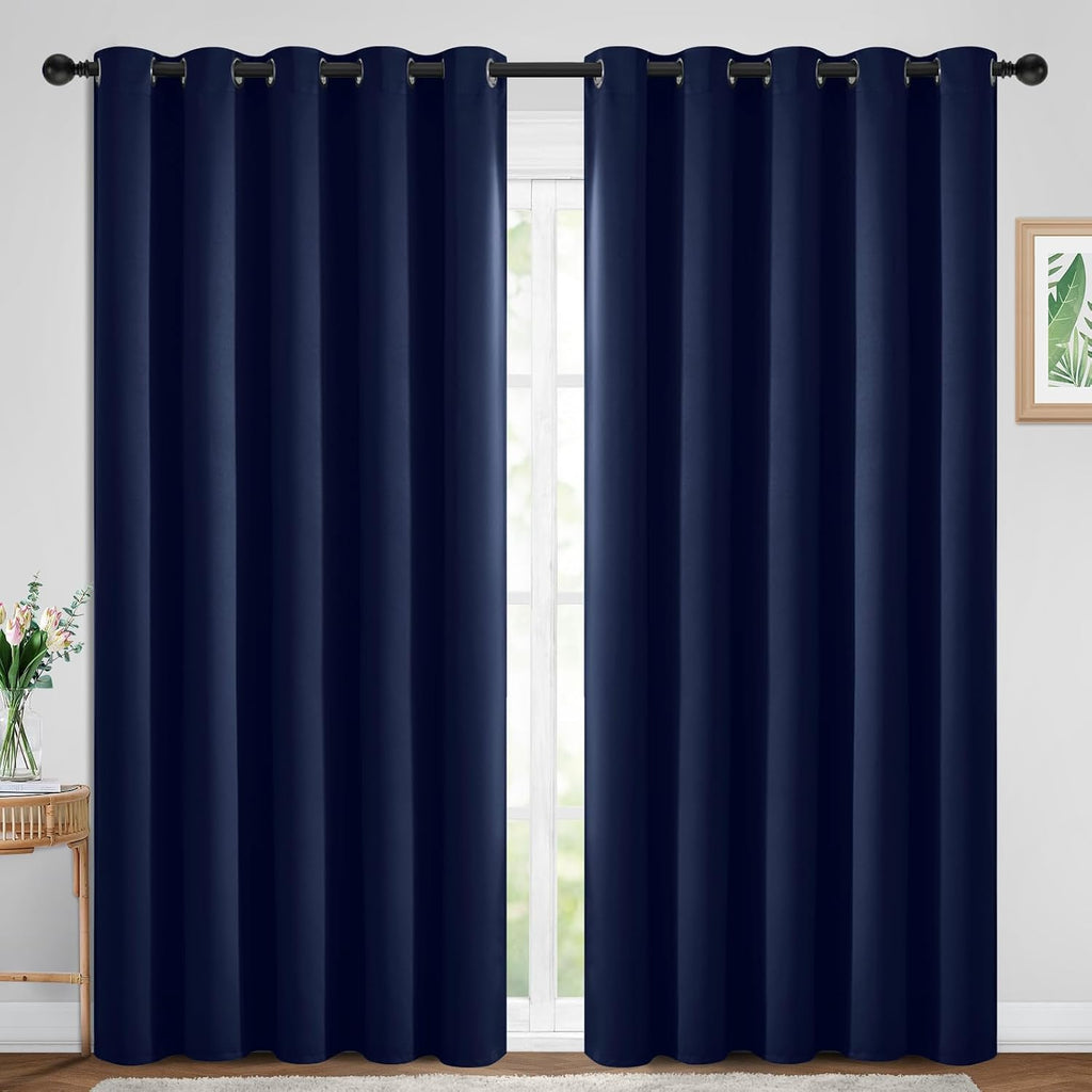 Yakamok Blackout Curtains Room Darkening Thermal Insulated Window Panels, Solid Grommet Top Drapes for Bedroom/Living Room(70Wx84L, Navy…