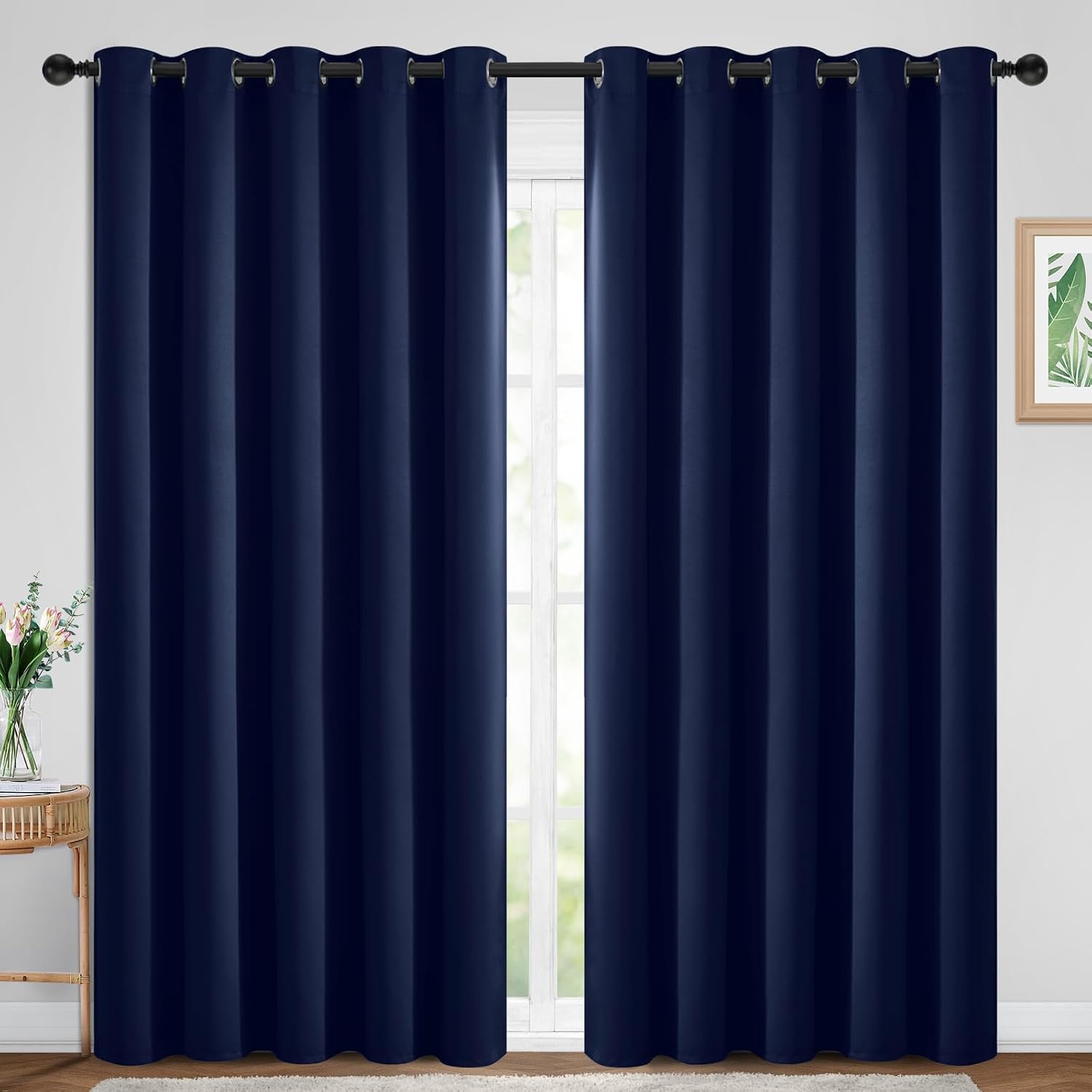 Yakamok Blackout Curtains Room Darkening Thermal Insulated Window Panels, Solid Grommet Top Drapes for Bedroom/Living Room(70Wx84L, Navy…