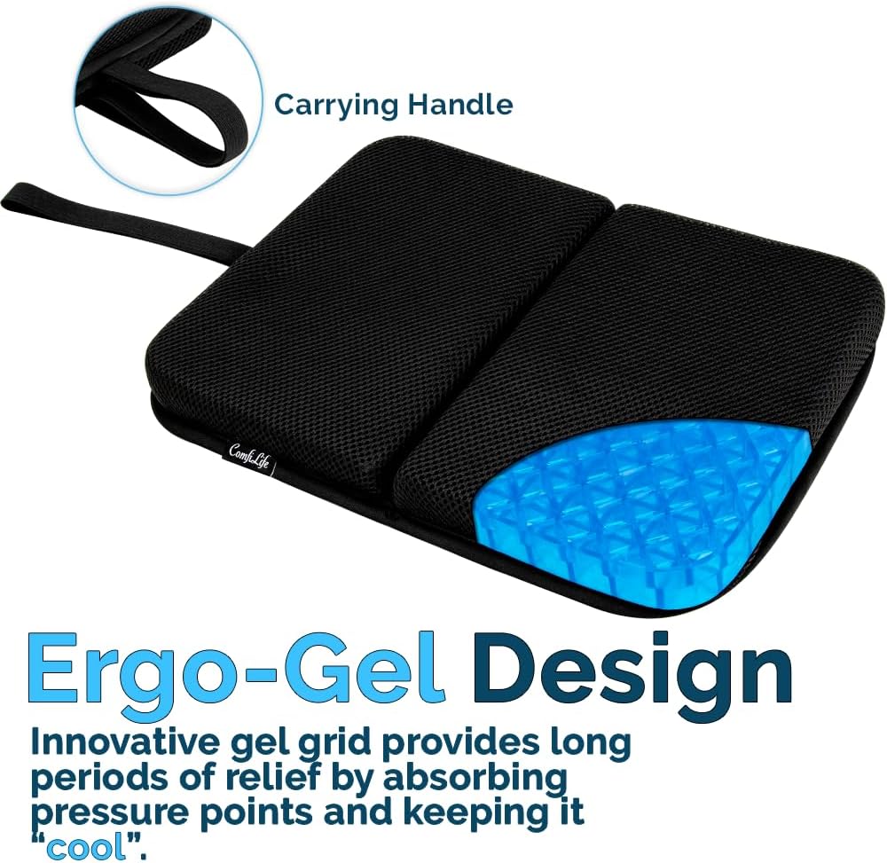 ComfiLife Ergo-Gel Airplane Seat Cushion – Travel Seat Cushion – Compact, Foldable, Portable Comfort Black