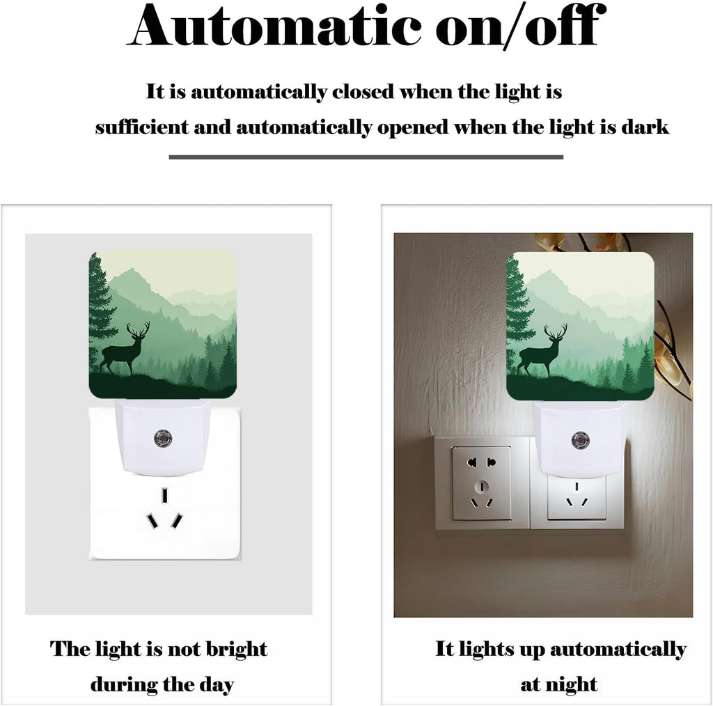 Misty Mountains Forest Night Light, Silhouette Deer Plug Into Wall for Boys Girls Bedroom Decorative Square Night Light Lamp 0.5w Sleep…