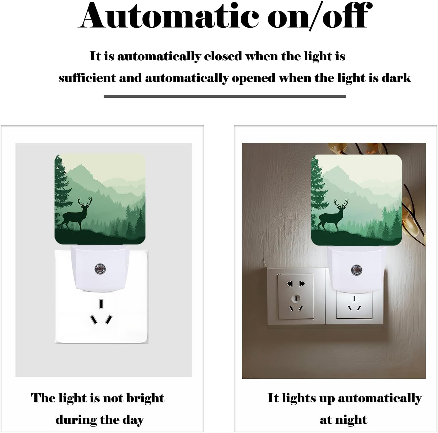 Misty Mountains Forest Night Light, Silhouette Deer Plug Into Wall for Boys Girls Bedroom Decorative Square Night Light Lamp 0.5w Sleep…