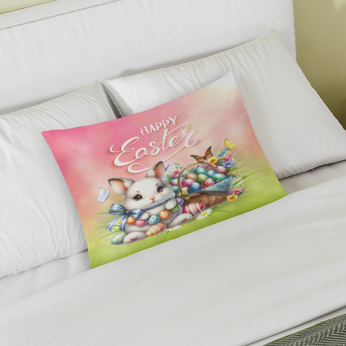 Happy Easter Rabbit Satin Pillowcase for Hair and Skin Soft Silk Pillow Cases with Envelope Closure Cooling Pillow Case Slip 15.99 Pillow…