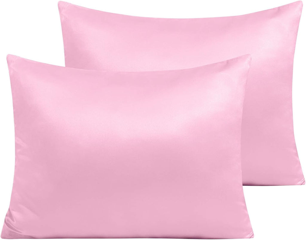 Ntbay Zippered Satin Pillow Cases for Hair and Skin, Luxury Standard Hidden Zipper Pillowcases Set of 2, 20x26 Inches, Light Pink 26 Inches…