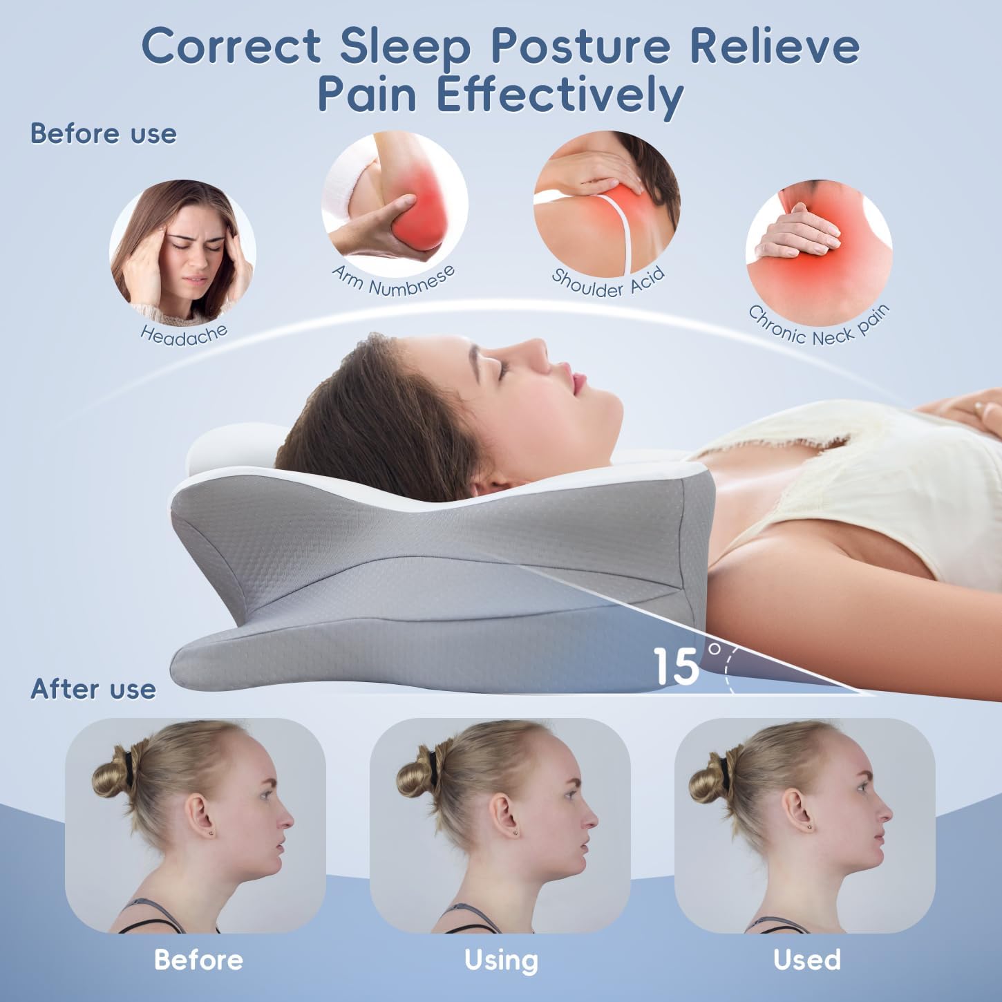 FyovaHome Cervical Neck Pillow, Ergonomic Memory Foam Pillows for Neck with Breathable Pillowcase, Adjustable Contour Neck Support Pillow f…