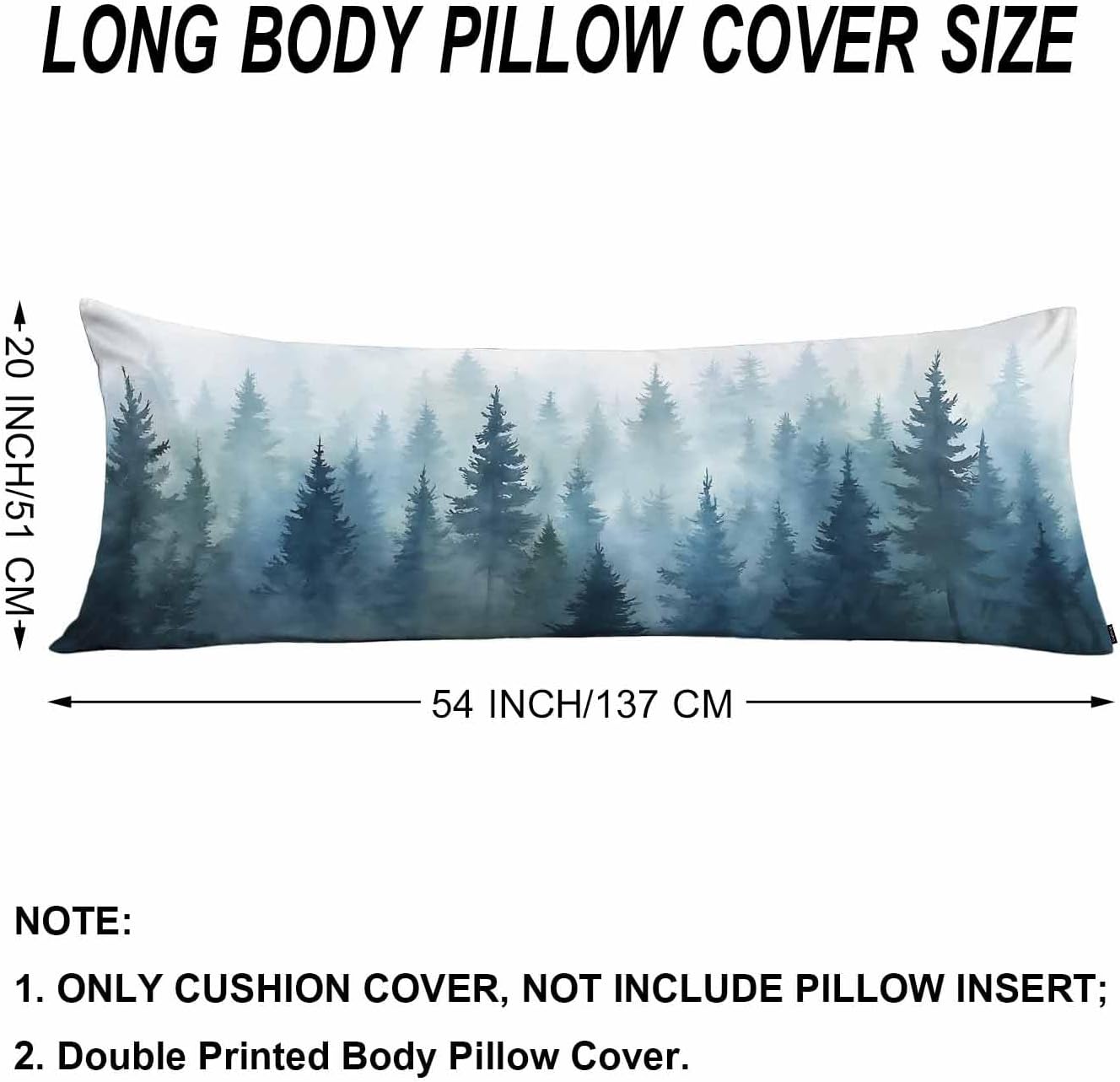 Foggy Forest Body Pillow Pillowcase, Watercolor Misty Tree Farmhouse Body Pillow Cushion Covers, 20x54 Inch Bedding Pillows Protector…