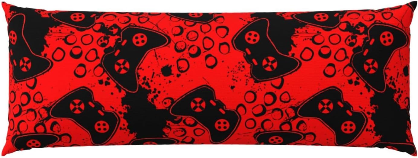 Sovvin Video Game Controller Red Background Body Pillow Cover Long Pillow Case with Zipper Decorative Soft Cushion Bedding Pillowcas…