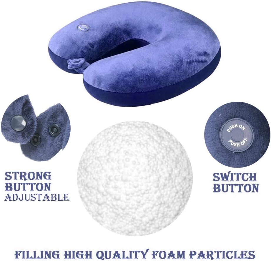 Hooshing Vibrating Neck Pillow Massage relaxation for Traveling Home Rest Portable Neck Pillows for Gift for Parents, Deep Blue Blue