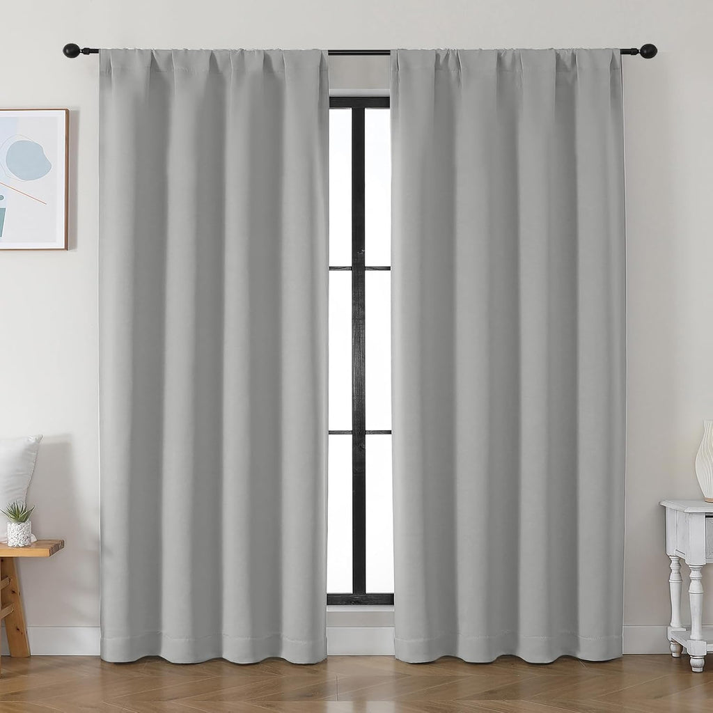 Simplebrand Ava Silver Grey Blackout Curtains for Bedroom 84 Inch Length 2 Panels Set, Solid Thermal Insulated Privacy Living Room Window T…