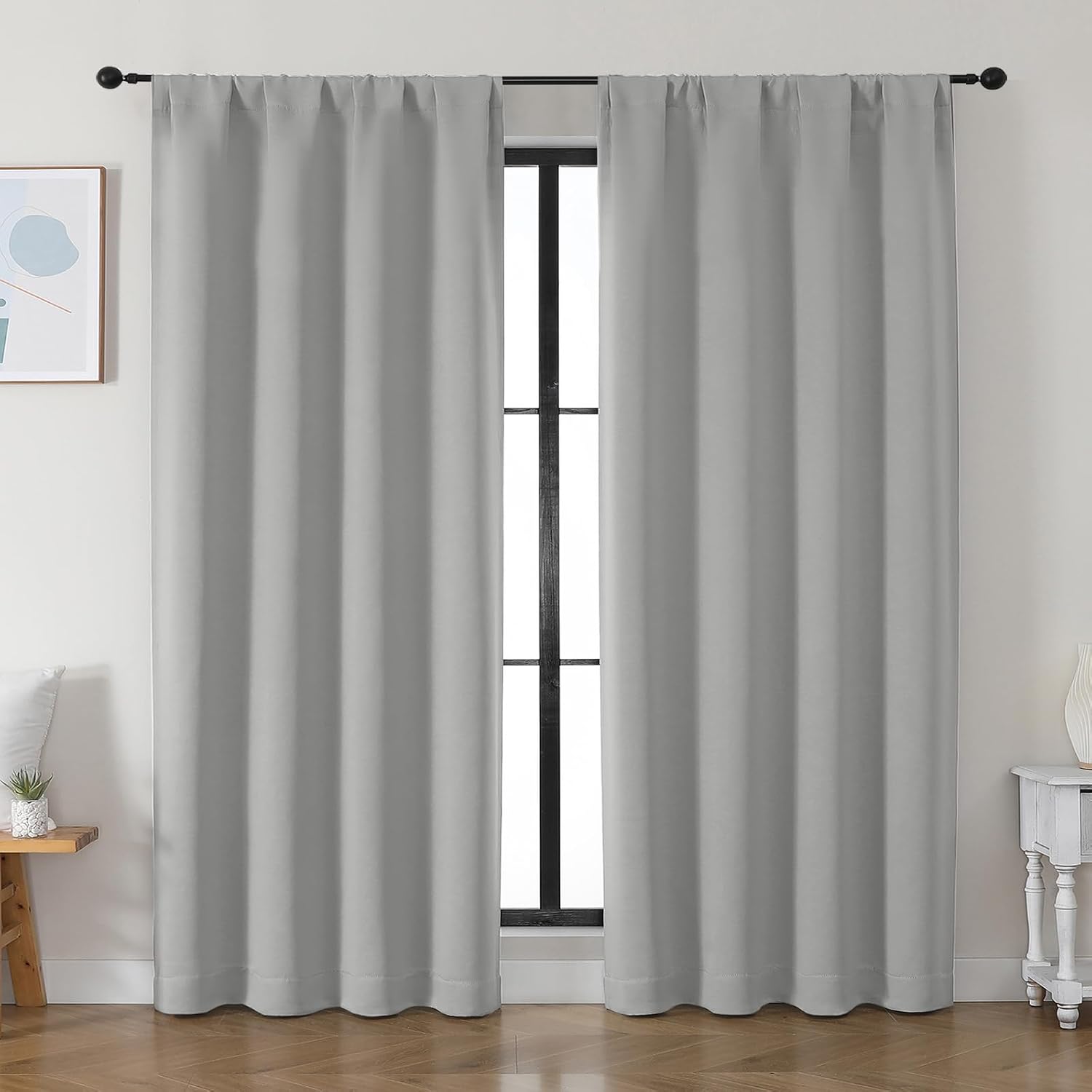 Simplebrand Ava Silver Grey Blackout Curtains for Bedroom 84 Inch Length 2 Panels Set, Solid Thermal Insulated Privacy Living Room Window T…