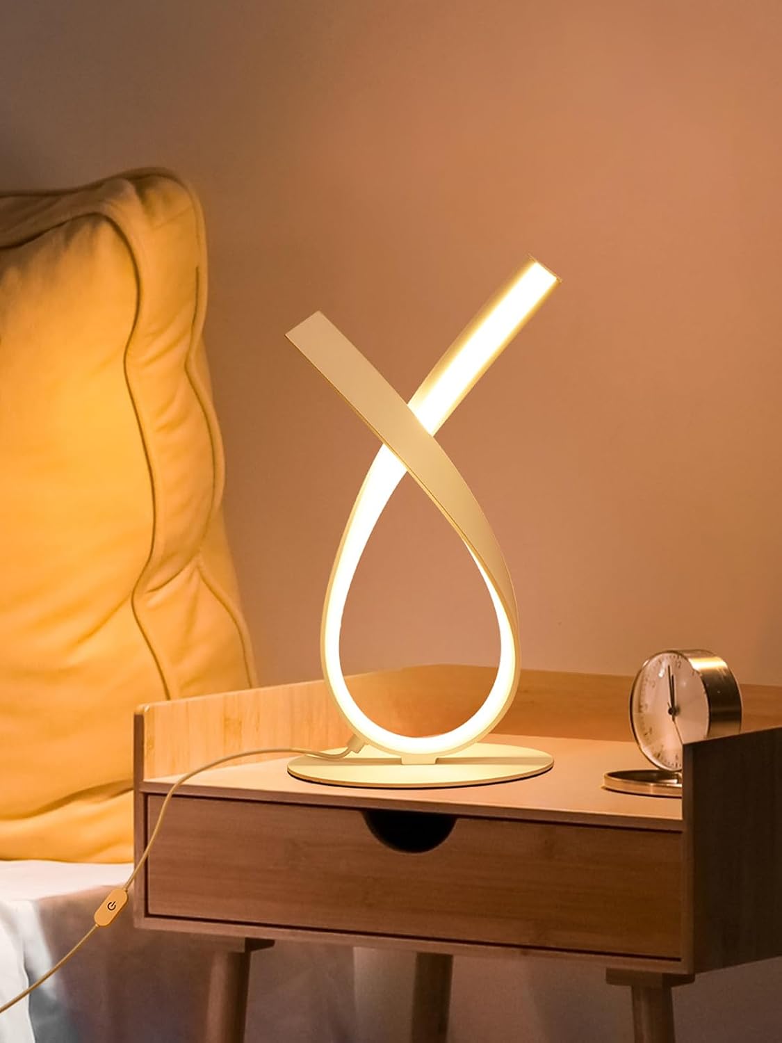 NUÜR Modern Table Lamp, Stepless Dimmable LED Spiral Lamp for Living Room, Contemporary Nightstand Lamp, White Bedside Table Lamp for…