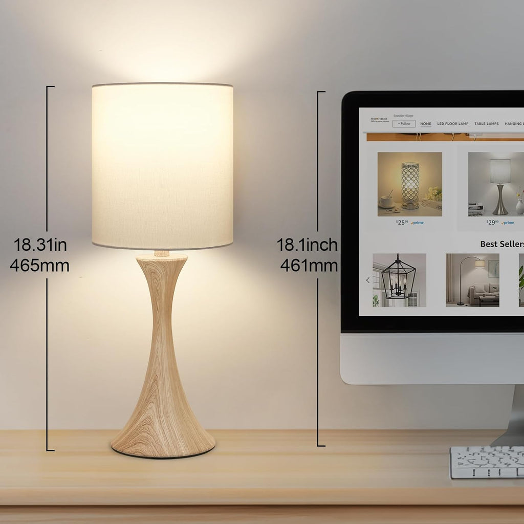 Bedside Touch Lamp, 3 Way Dimmable Touch Control Table Lamp, Wood Grain Farmhouse Table Lamp, Modern Nightstand Lamp with White Shade for…