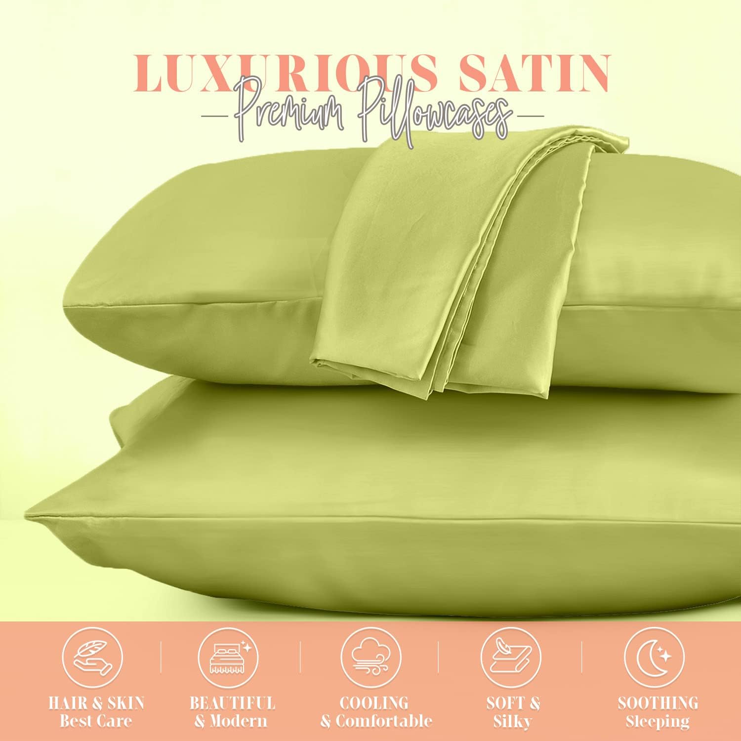Elegantcomfort Elegant Comfort Silky and Luxurious 2-Piece Satin Pillowcase Set for Healthier Skin and Hair, Hidden Zipper Closure and Beau…