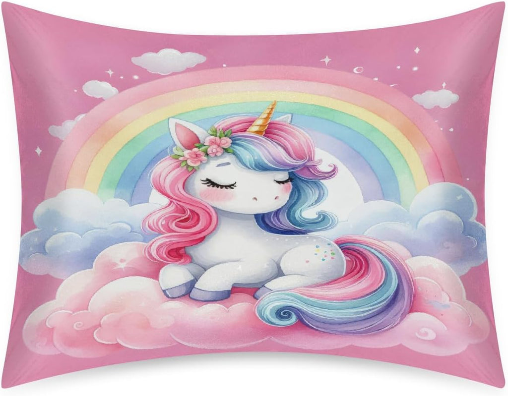 Satin Pillowcase for Hair and Skin Rainbow Pink Aniaml Unicorn Soft Silk Pillow Case with Envelope Closure Cooling Pillow Cases Slip…