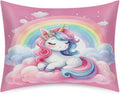 Satin Pillowcase for Hair and Skin Rainbow Pink Aniaml Unicorn Soft Silk Pillow Case with Envelope Closure Cooling Pillow Cases Slip…