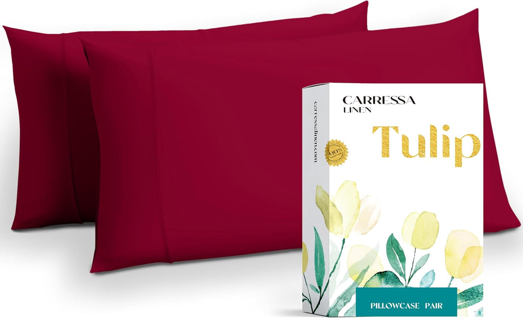 Carressa Linen 100% Egyptian Cotton Standard/Queen Size Pillow Cases Set of 2-800 Series Tulips Collection Queen Pillow Cover for…