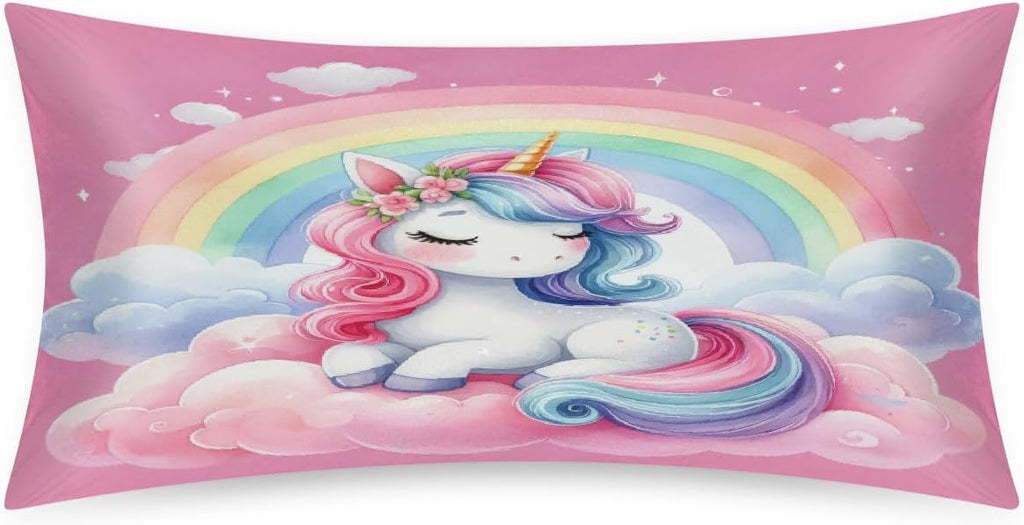 Satin Pillowcase for Hair and Skin Rainbow Pink Aniaml Unicorn Soft Silk Pillow Case with Envelope Closure Cooling Pillow Cases Slip King…